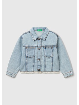 United Colors Of Benetton Kız Çocuk Açık Denim Manşetli Denim Ceket