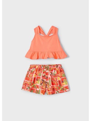 Mayoral Kız Çocuk Baskılı Tişört Şort Takım Somon 3215