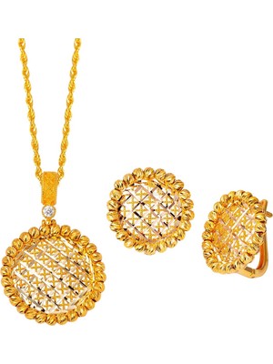 Bilezikci Yaşam Çiçeği Kolye & Küpeli Altın Set