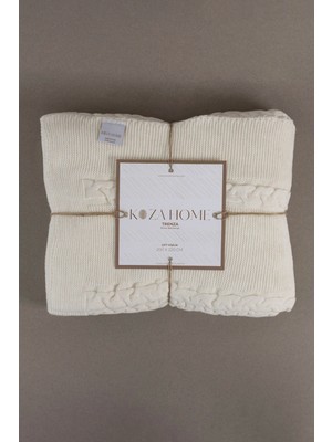 Trenza Krem Çift Kişilik Battaniye 15025