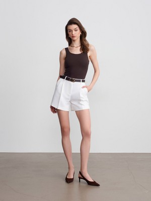 Dilvin 72650 Pilelii Kemerli Şort-Beyaz