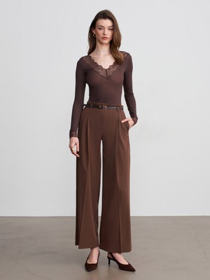 Dilvin 72646 Kemerli Palazzo Pantolon-Kahve