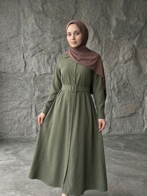 Foremia Kaplama Kemer Detay Elbise-Haki -