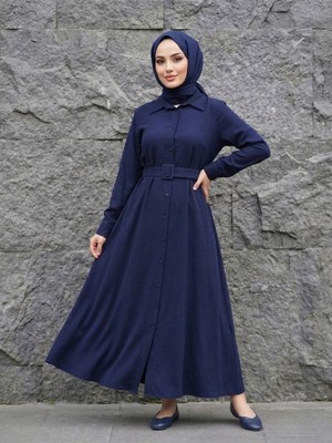 Foremia Kaplama Kemer Detay Elbise-Lacivert -