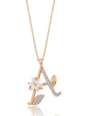 Mia Vento Işıltılı Manolya Çiçeği A Harfi Rose Renk 925 Ayar Gümüş Kolye Harf Temalı