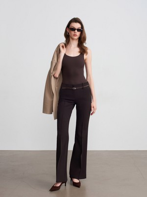 Dilvin 72677 Kemerli Düz Kesim Pantolon-Kahve