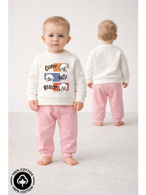 Miniel Unisex Bebek Şaşkın Ayıcık Baskılı %100 Pamuklu 6-9-12 Ay Alt Üst 2'li Bebek Takımı