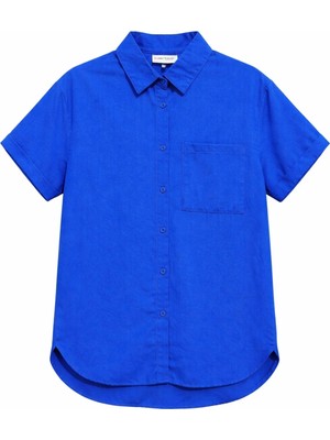 Mixray 3950 Kadın Oxford Kısa Kollu Basic Gömlek Saks Mavi
