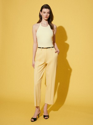 Dilvin 72674 Kemerli Düz Paça Pantolon-Sarı