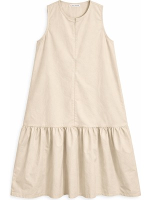 Mixray 4695 Kadın Eteği Pileli Fermuar Detaylı Uzun Paraşüt Elbise Taş