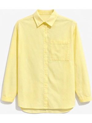 Mixray 9942 Kadın Oxford Uzun Kol  Basic Gömlek Sarı