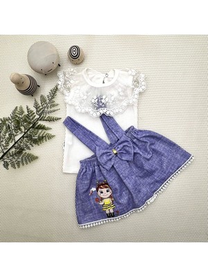 Sb Shopping 1-2-3 Yaş Bayan Arı Nakışlı Kot Desenli Etek Pamuklu Kumaş 2li Kız Bebek Spet Takımı Mi