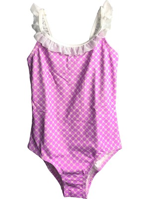 Look Me Lila Papatya Desenli Fırfır Detaylı Kız Çocuk Mayo