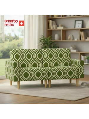 Smarto Relax  Ikili Koltuk 180 cm – Polyester Kumaş, Ahşap Iskelet, Ahşap Ayak