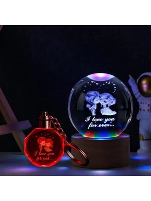 Store Mania Ieg™ Sevgililer Temalı Işıklı Cam Küre ve Işıklı Kristal Anahtarlık Hediye Seti