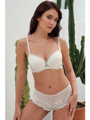 Marsilyan-  Balenli Destekli Dolgulu Yaka Detaylı Dantelli Sütyen ve Yüksek Bel Külot Takım