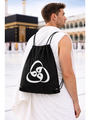 İhvan Online Üç Vavlı Hac Umre Terlik Çantası, Suya Dayanıklı, Büzmeli Ayarlanabilir Torba Sırt Çantası  - Siyah