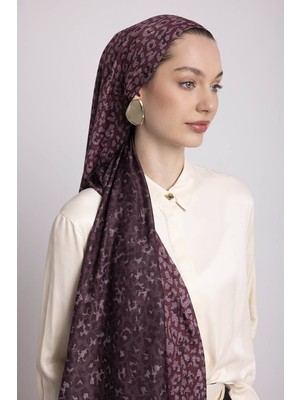 AYSHARA Peleng Leopar Desenli Çift Taraflı Şal - Vişne Bordo