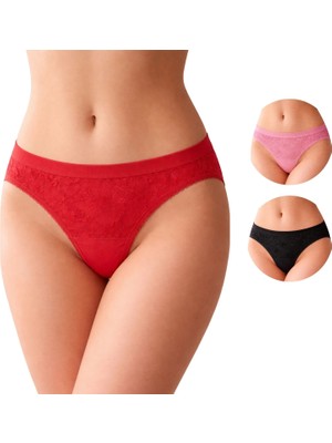 Tutku Kadın Pamuklu Slip 3’lü Günlük Set – Kırmızı, Siyah, Pembe , Bikini Kesim