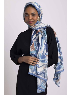 AYSHARA Devr-I Fırça Desenli Tek Taraflı Şal -  Mavi