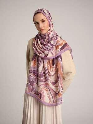 AYSHARA Devr-I Fırça Desenli Tek Taraflı Şal -  Leylak Mürdüm