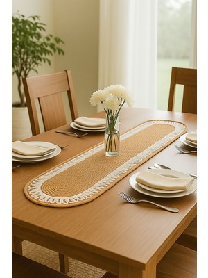 Comfort Craft Modern Çift Renk Detaylı Hasır Runner 33X100 - Makinede Yıkanabilir Doğal Dokulu Oval Jüt Runner