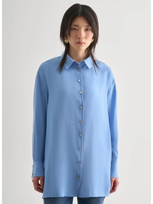 Mizalle Gömlek Yaka Mavi Kadın Tunik M2MZ1030210219