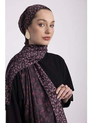 AYSHARA Peleng Leopar Desenli Çift Taraflı Şal - Bordo