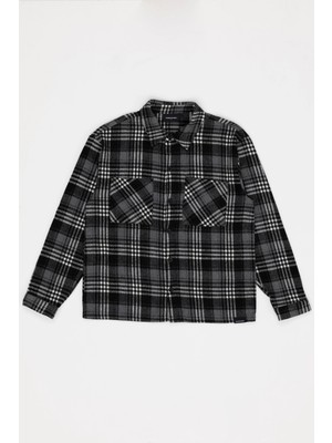 For You Man Oversize Ekoseli Çift Cep Antrasit Oduncu Gömlek