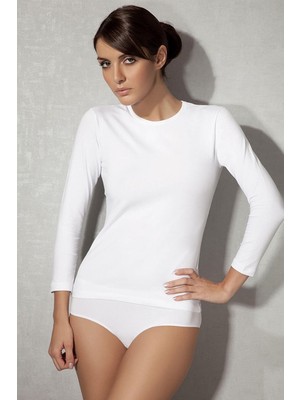 DOREANSE 8512 BAYAN MODAL YUVARLAK YAKA UZUN KOL BEYAZ T-SHİRT