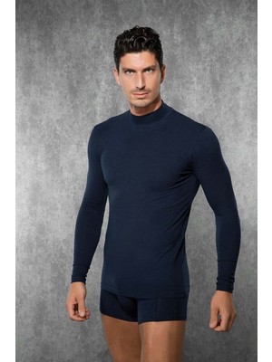 DOREANSE 2930 ERKEK MODAL BOĞAZLI YAKA UZUN KOL LACİVERT T-SHİRT