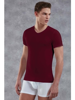 DOREANSE 2855 ERKEK MODAL V YAKA KISA KOL BORDO T-SHİRT