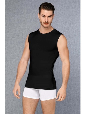 DOREANSE 2235 ERKEK MODAL SIFIR YAKA SIFIR KOL SİYAH T-SHİRT