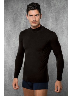 DOREANSE 2930 ERKEK MODAL BOĞAZLI UZUN KOL SİYAH T-SHİRT