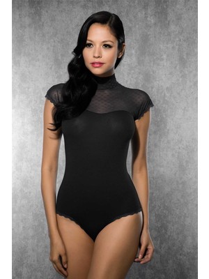 DOREANSE 12120 BAYAN BOĞAZLI TÜL SİYAH ÇITÇITLI BADY