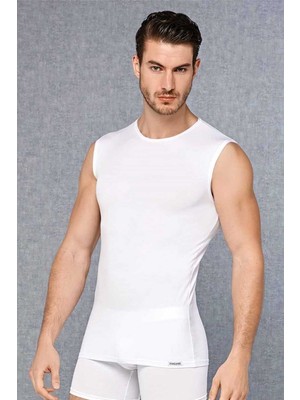DOREANSE 2235 ERKEK MODAL SIFIR YAKA SIFIR KOL BEYAZ T-SHİRT
