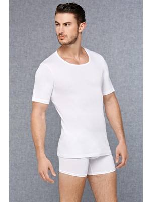 DOREANSE 2510 ERKEK PAMUKLU BİSİKLET YAKA KISA KOL BEYAZ T-SHİRT