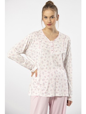 Türen 3366 Kadın Büyük Beden Uzun Kollu Pijama Takım-Pembe