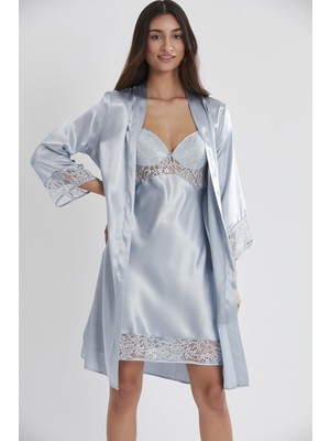 Pierre Cardin  Saten Dantelli Gecelik & Sabahlık Takım  - 4075