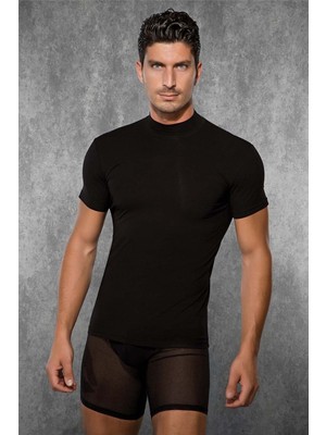 DOREANSE 2730 ERKEK MODAL BOĞAZLI KISA KOL SİYAH T-SHİRT
