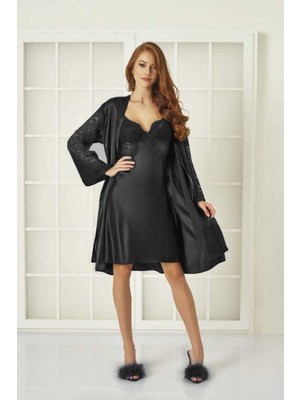 Pierre Cardin 2'li 4025 Bayan Saten Gecelik Sabahlık Takımı