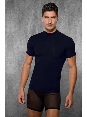 DOREANSE 2730 ERKEK MODAL BOĞAZLI KISA KOL LACİVERT T-SHİRT