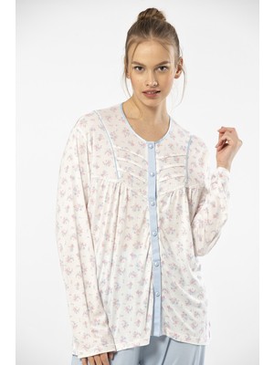 Türen 3367 Kadın Büyük Beden Uzun Kollu Pijama Takım-Mavi