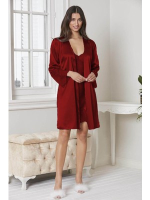 Pierre Cardin 6'lı Kaplı Midi Gecelik Sabahlık Set 6015 Bordo