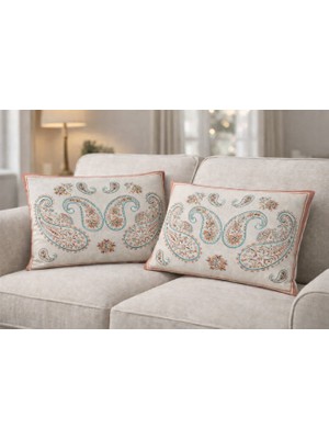 Faralya Life %70 Pamuk %30 Polyester Şal Desenli 2 Li Dekoratif Kırlent Kılıfı  Bohem Modern Koltuk Yastık Kılıfı