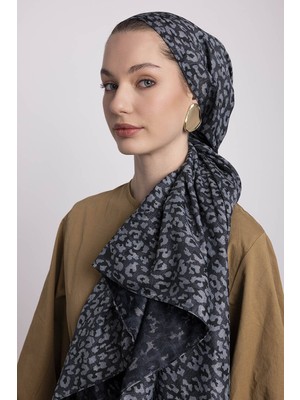 AYSHARA Peleng Leopar Desenli Çift Taraflı Şal - Siyah Gri