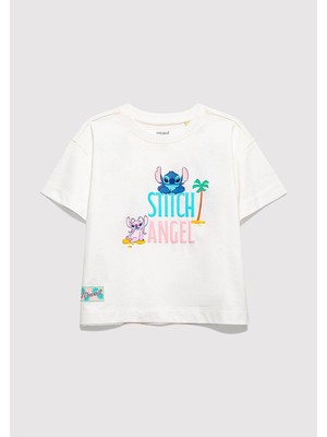 Mavi Baskılı Kırık Beyaz Kız Çocuk T-Shirt M7610449-70057