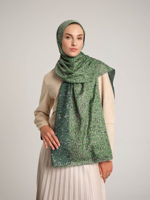 AYSHARA Peleng Leopar Desenli Çift Taraflı Şal - Zümrüt Yeşil