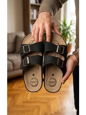 Twigy Ortopedik Topuk Dikeni Destekli Tokalı Rahat Erkek Terlik