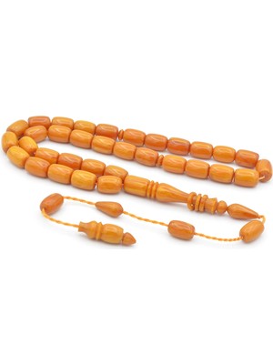 Ahmet Emin Yapımı Imamesi Halkalı Koyu Sarı Sıkma Kehribar Tesbih